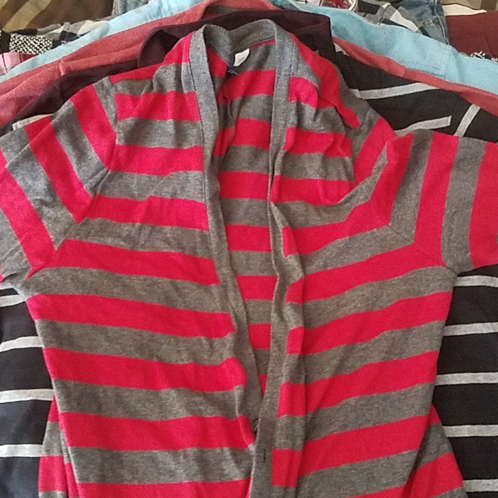 Long sleeve red gray stripe shirt